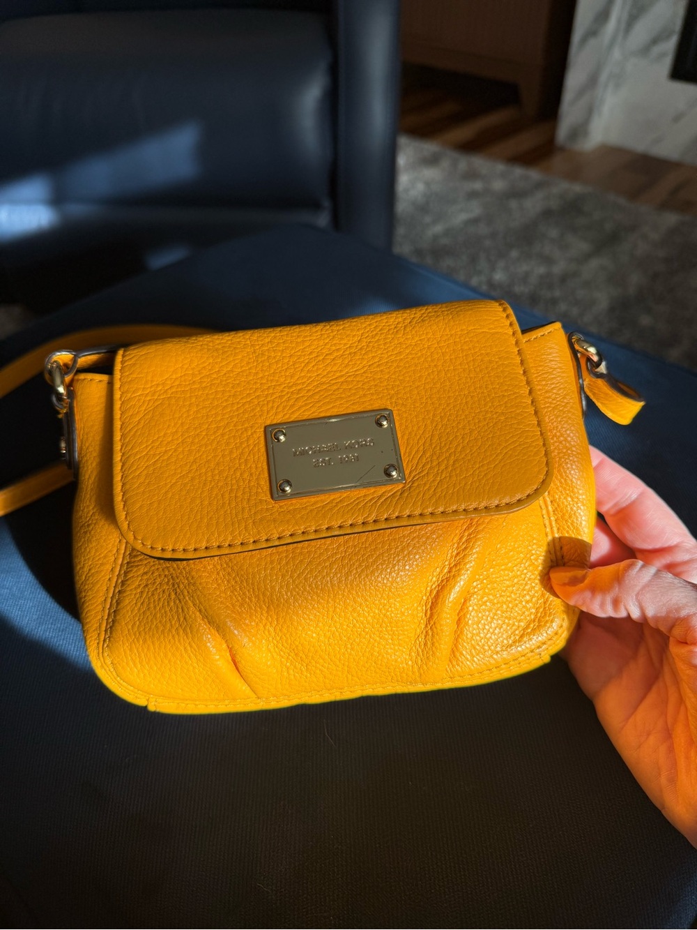 Michael Kors 35F2GJSC1L Pebbled Leather Yellow Mini Crossbody Bag